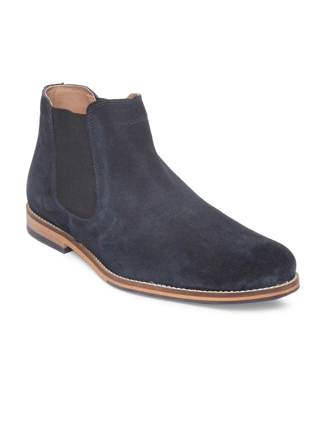 hats off accessories men navy blue woven design suede leather chelsea boots