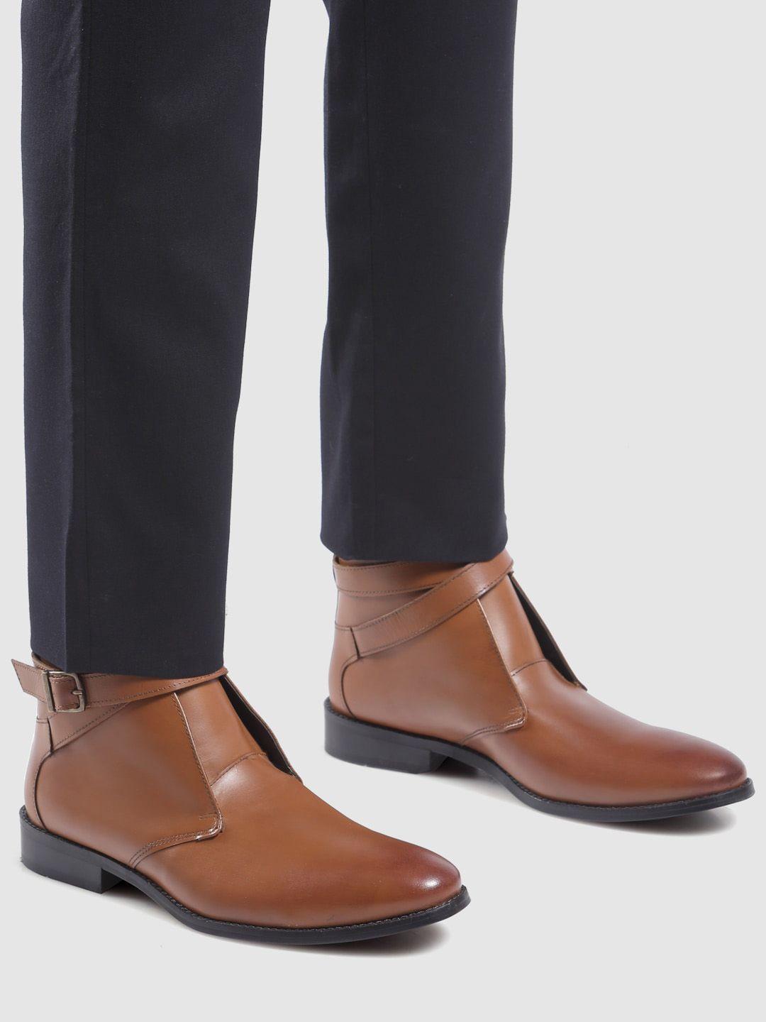 hats off accessories men mid top block-heel leather regular boots with buckle