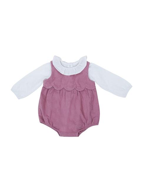 haus & kinder kids cassie white & purple cotton regular fit full sleeves top set