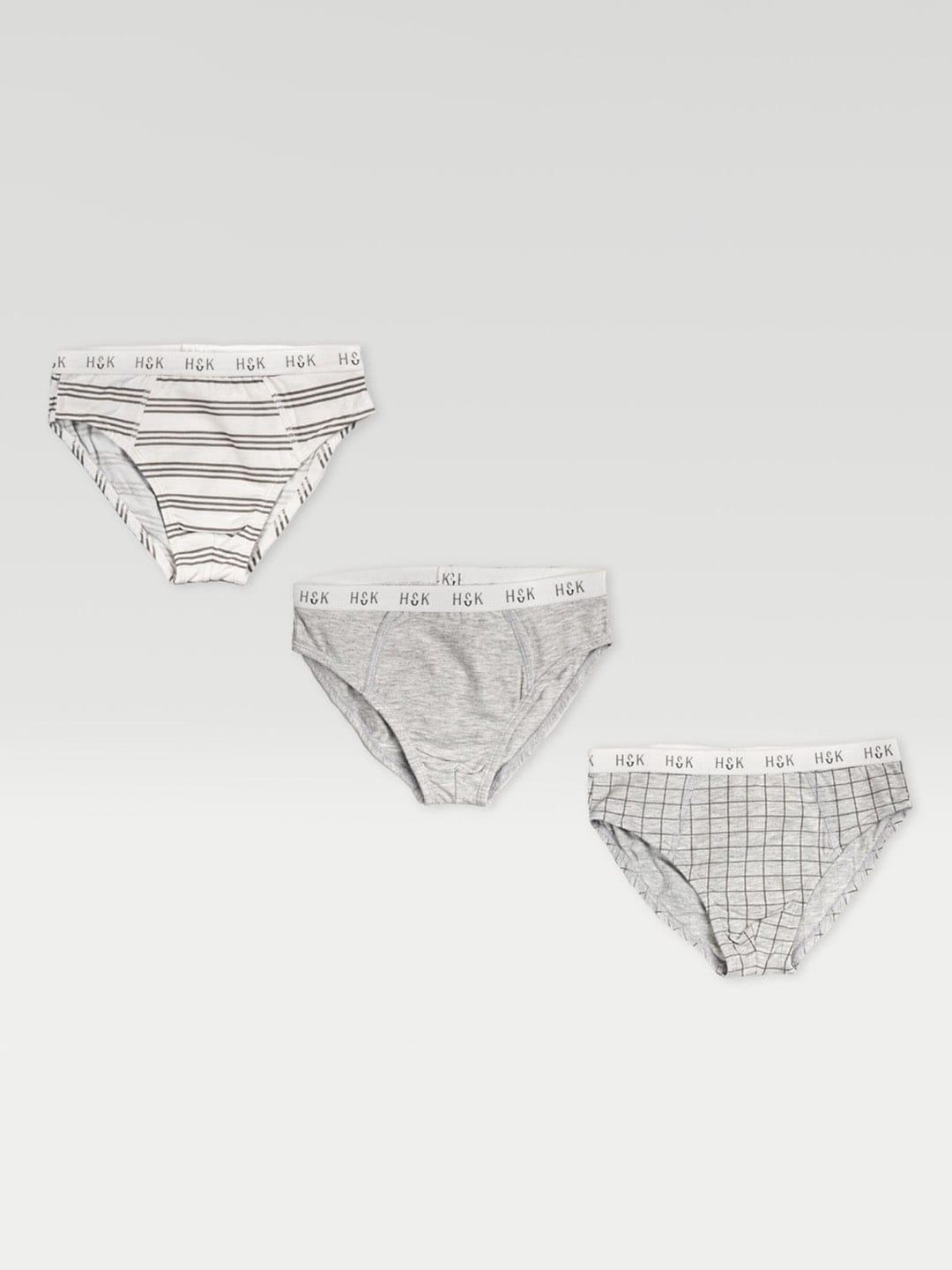 haus & kinder boys pack of 3 white & grey checked basic briefs