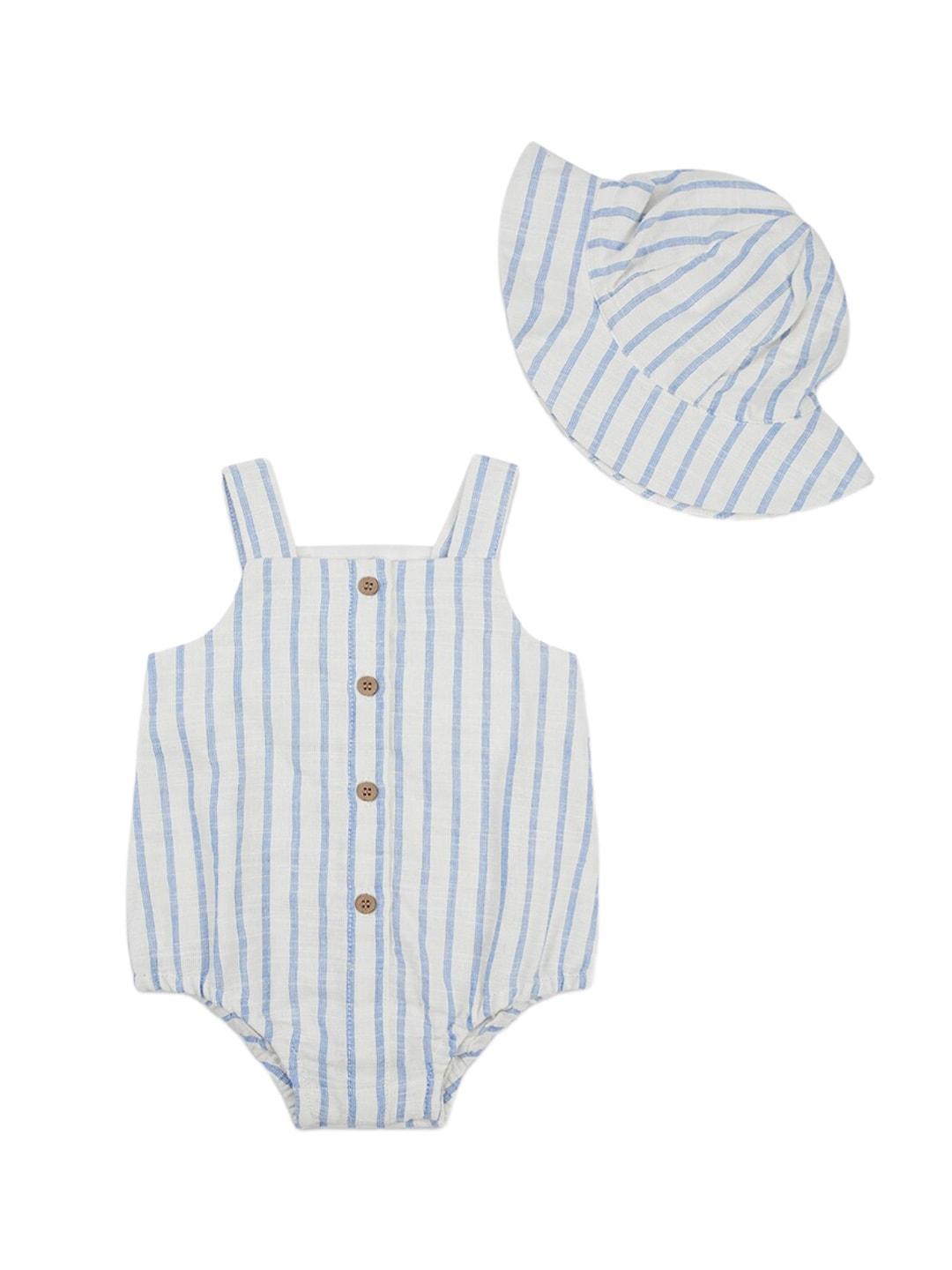 haus & kinder infants boys striped pure cotton romper with cap