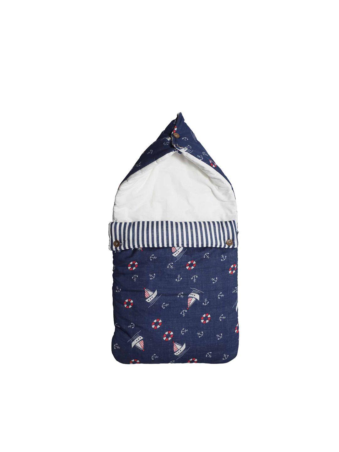 haus & kinder infants navy-blue & white printed baby sleeping bag