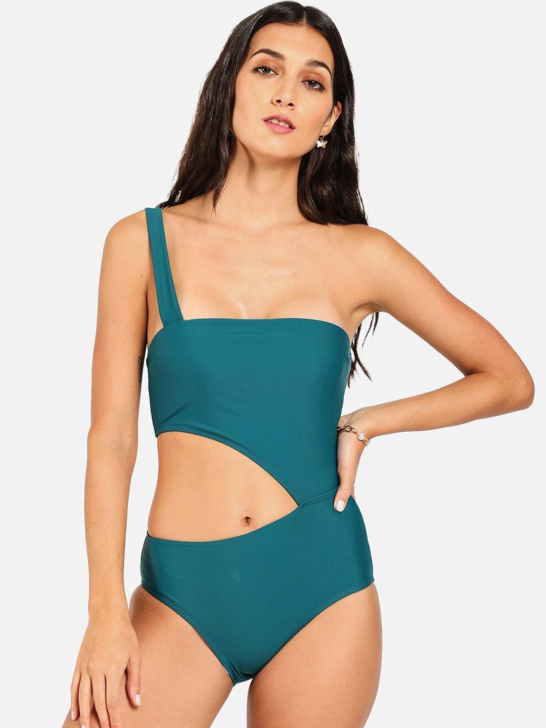 haute sauce by  campus sutra women cut-out one-piece swimsuit