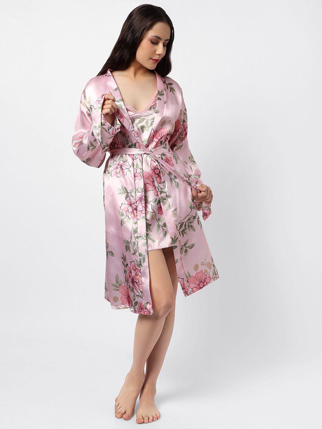 haute sauce by campus sutra 5 pieces of floral printed night suit with robe