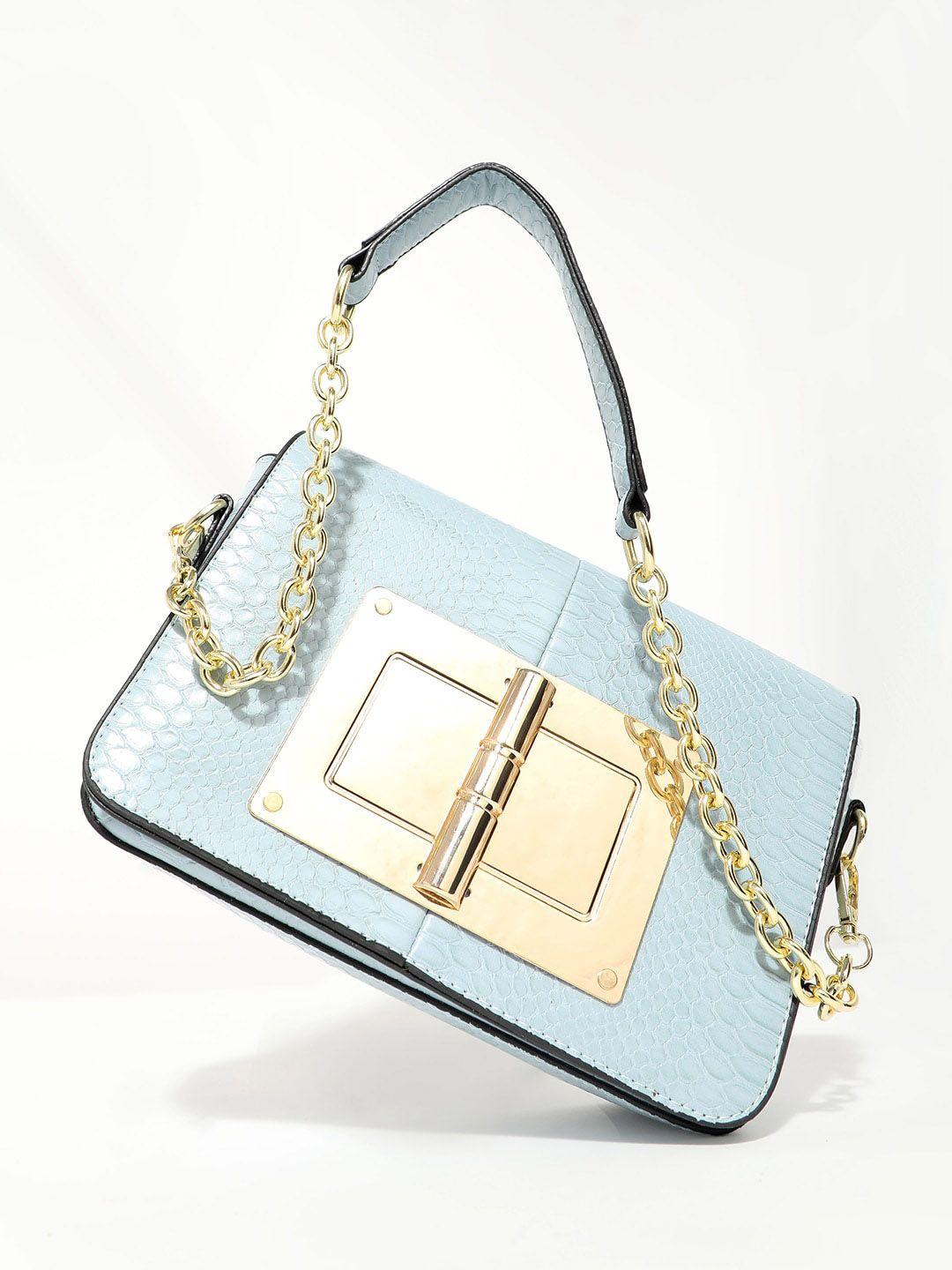 haute sauce by campus sutra blue textured structured sling bag with tasselled