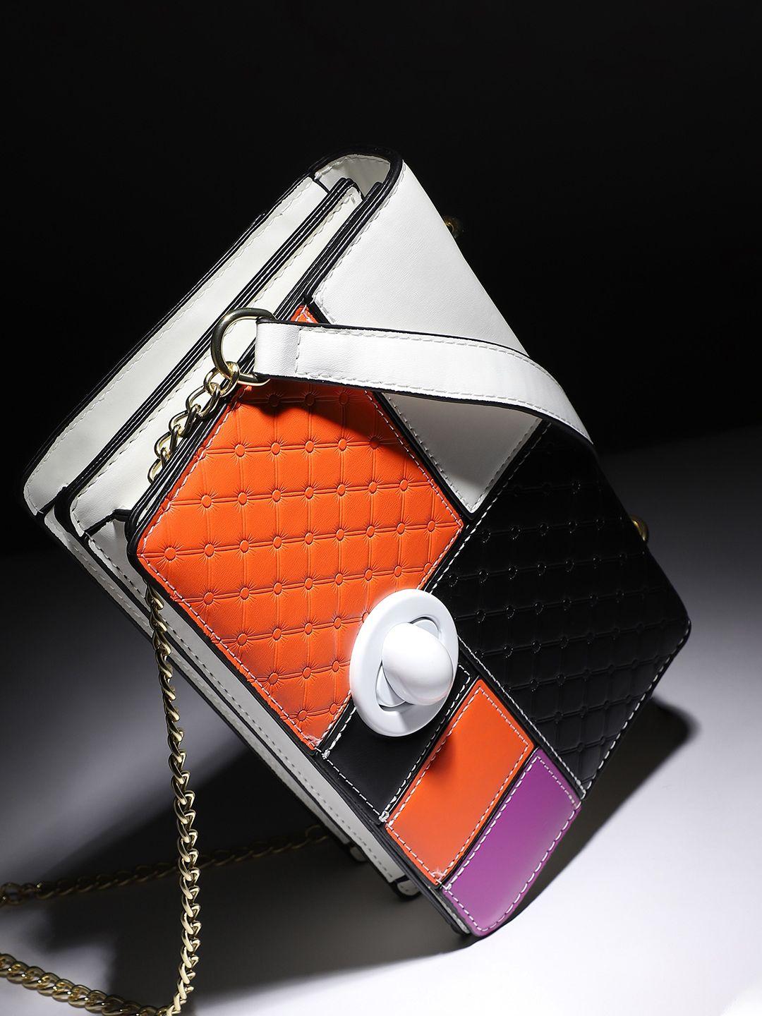 haute sauce by campus sutra multicoloured colourblocked structured handheld bag with tasselled