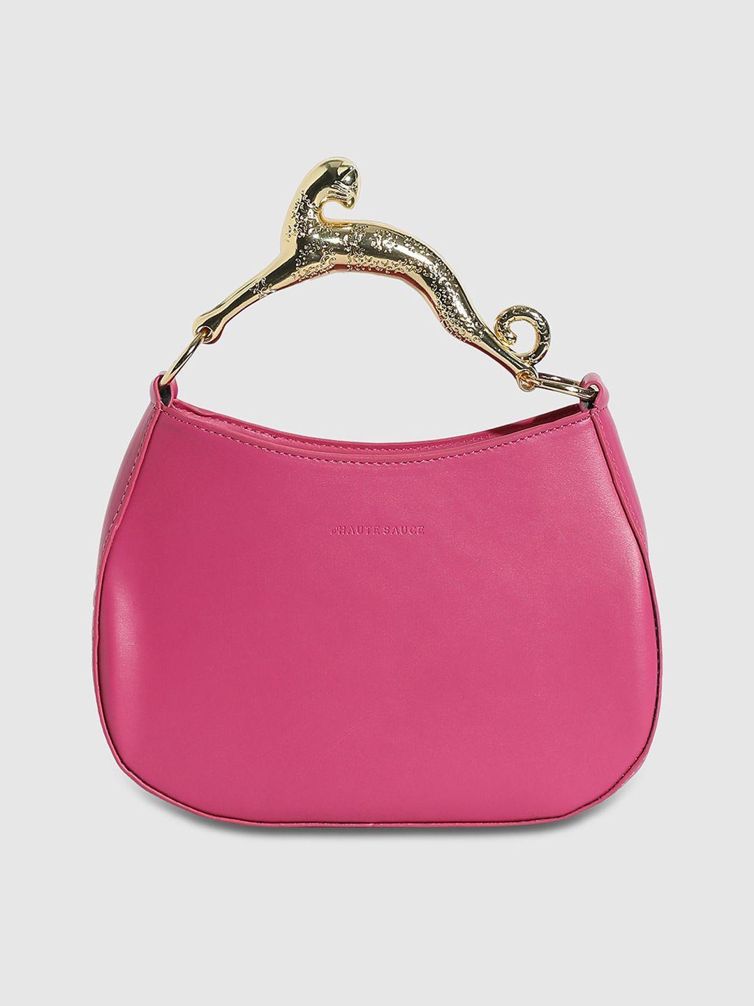 haute sauce by campus sutra pink colourblocked bowling handheld bag with bow detail