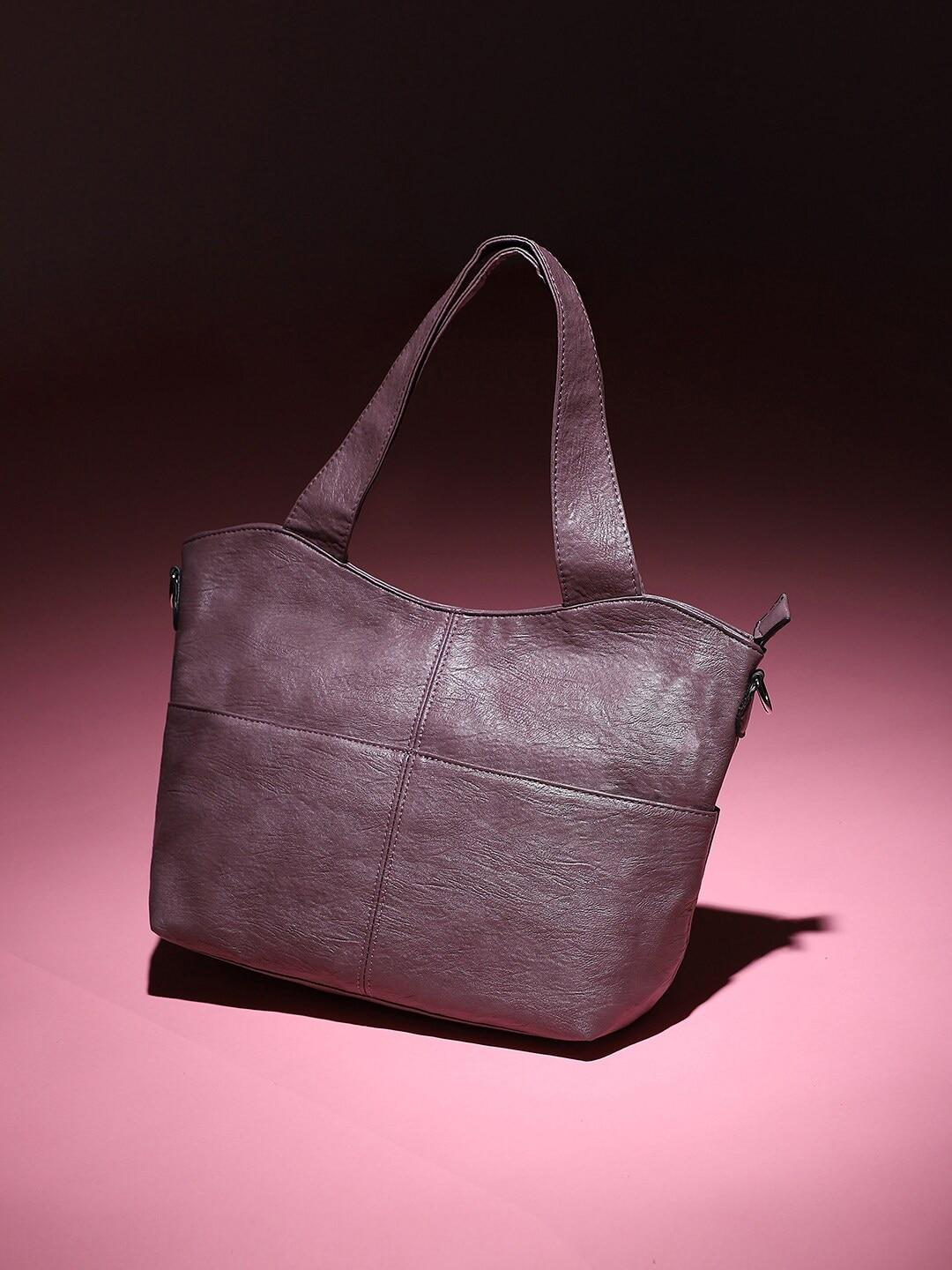 haute sauce by campus sutra purple oversized structured shoulder bag with cut work