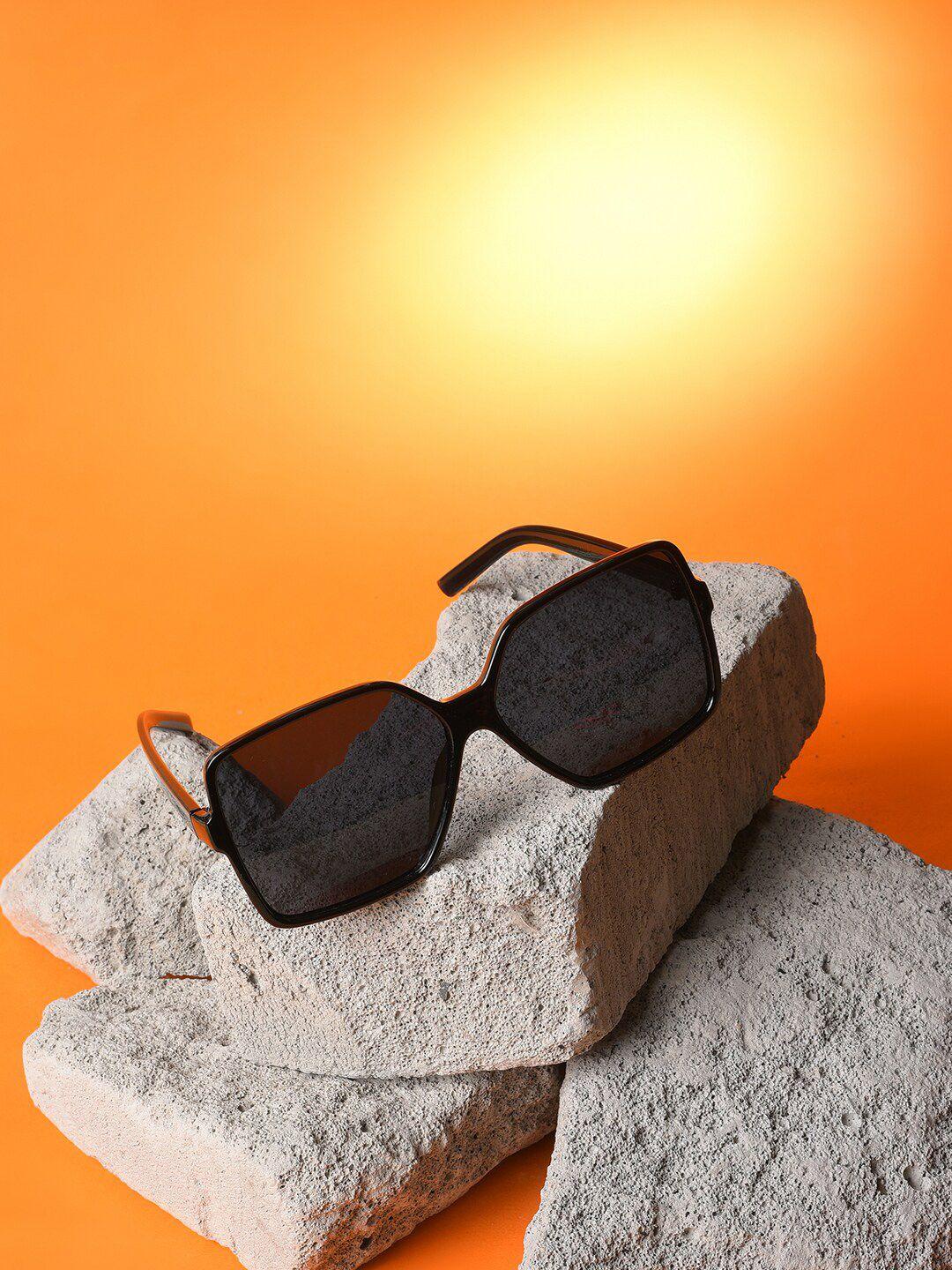 haute sauce by campus sutra unisex black lens & black rectangle sunglasses with uv protected lens