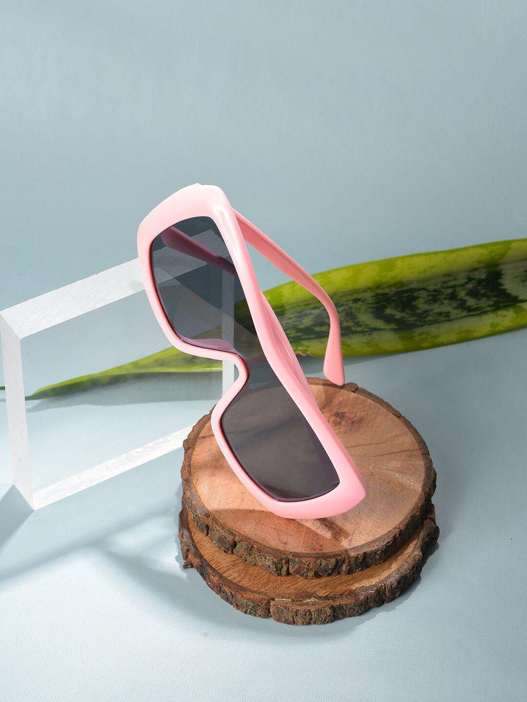 haute sauce by campus sutra women black lens & pink wayfarer sunglasses with uv protected lens