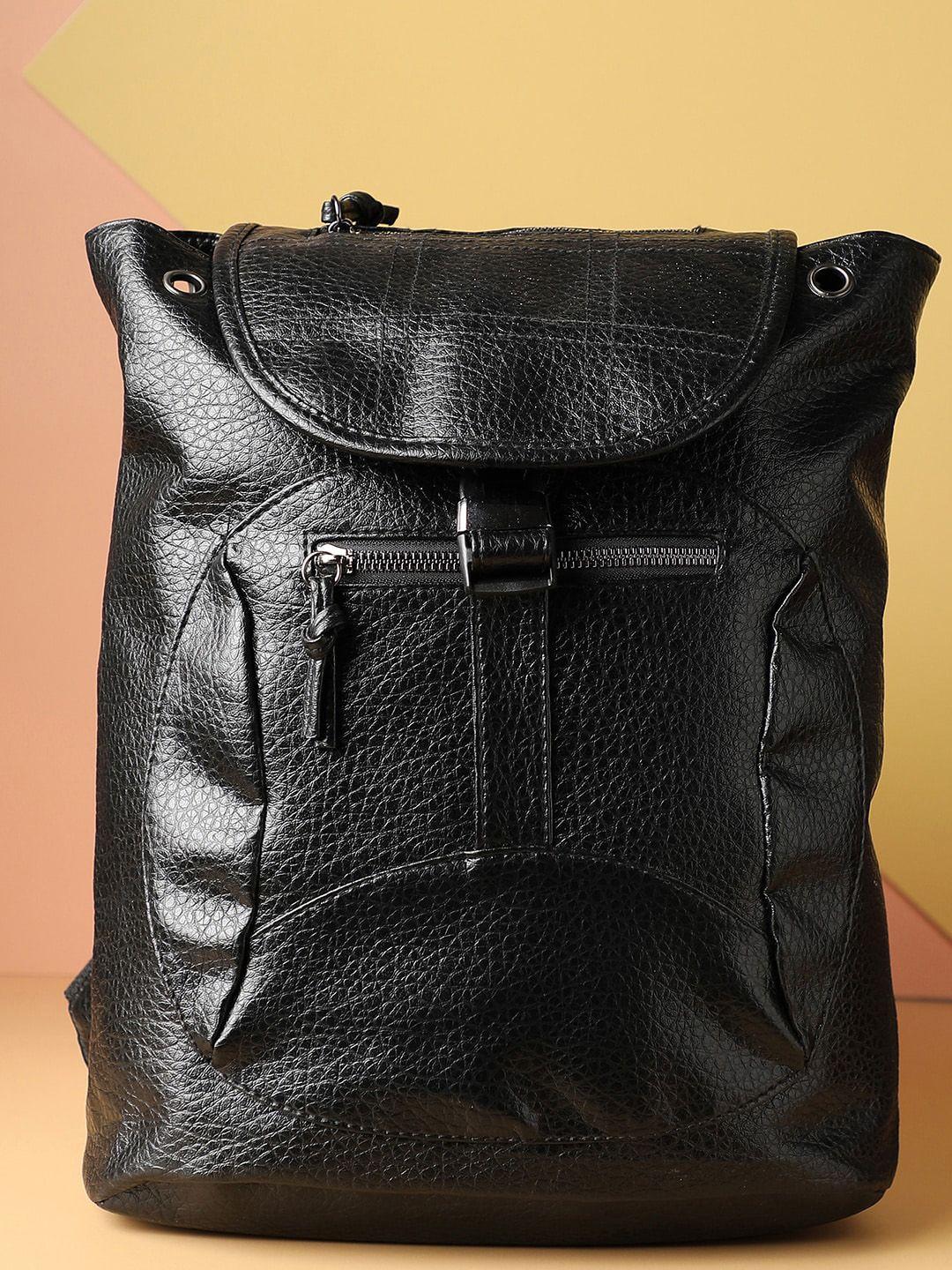 haute sauce by campus sutra women black textured backpack