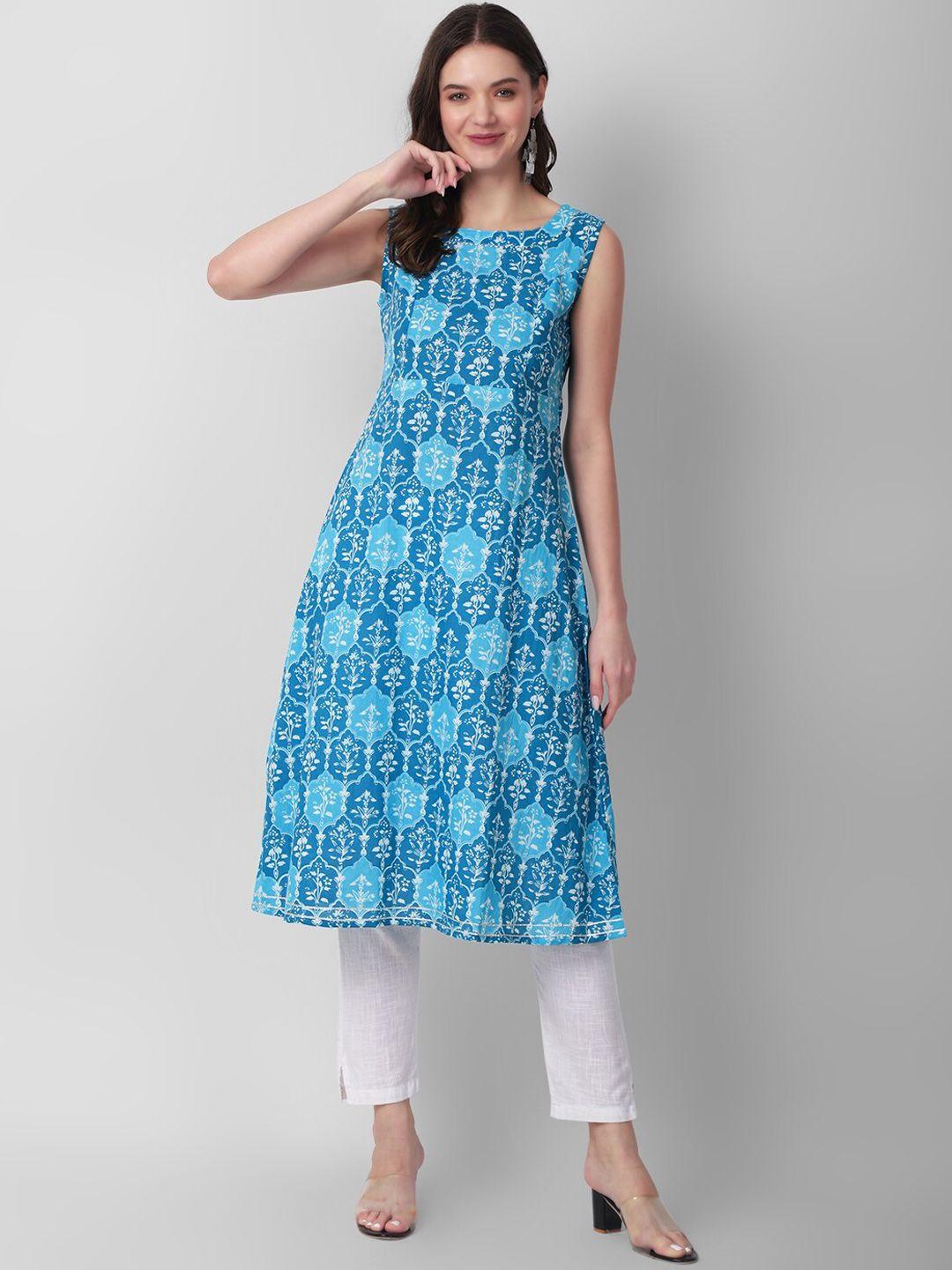 haute and humble ethnic motif printed sleeveless gotta patti pure cotton a line kurta