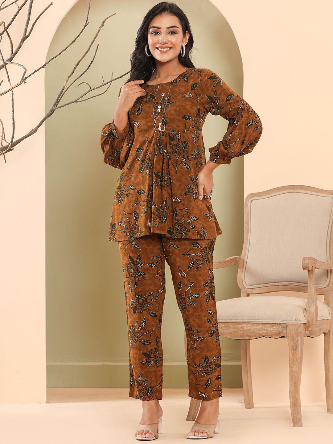 haute and humble floral printed pure cotton tunic with trouser co-ords