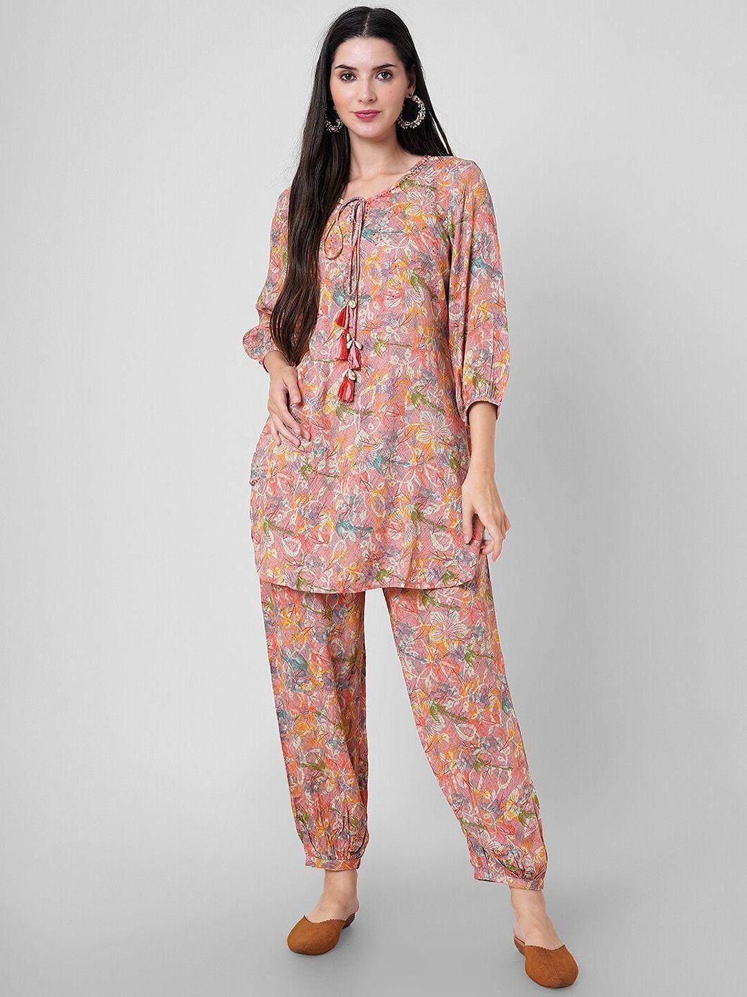 haute and humble floral printed tunic with patiyala