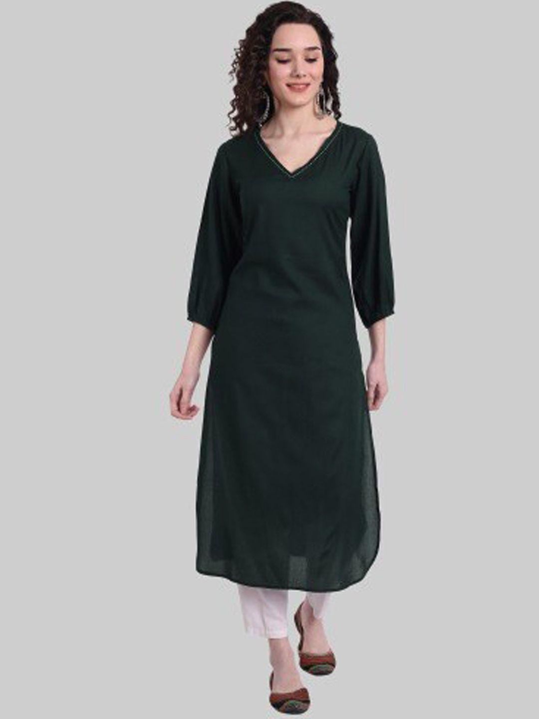 haute and humble women green puff sleeves kurta