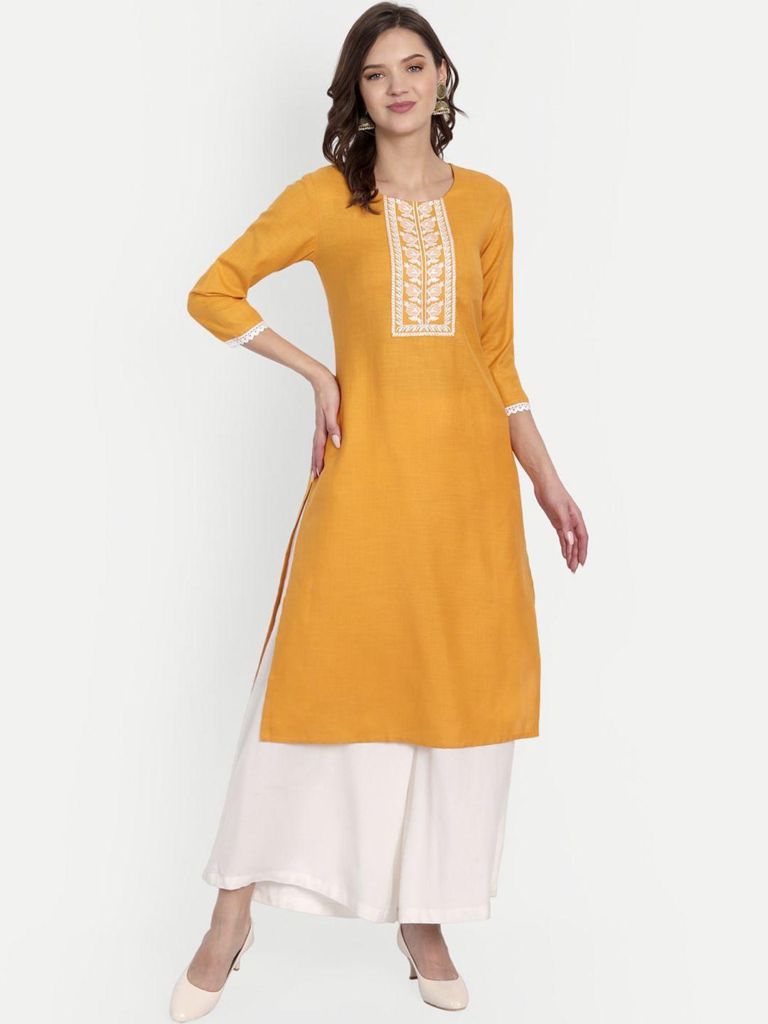 haute and humble women yellow thread work quirky kurta