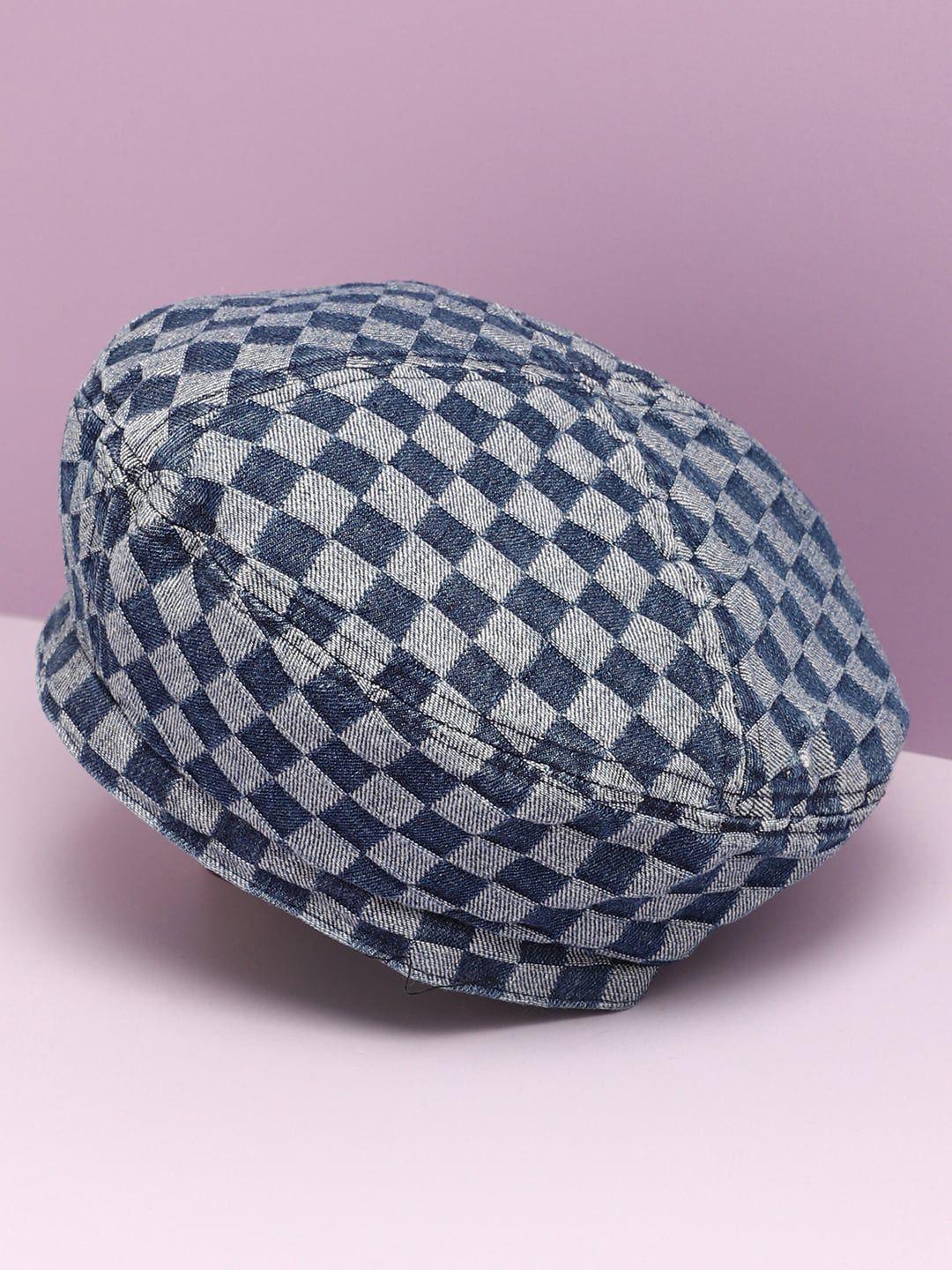haute sauce by  campus sutra blue checked beret hat