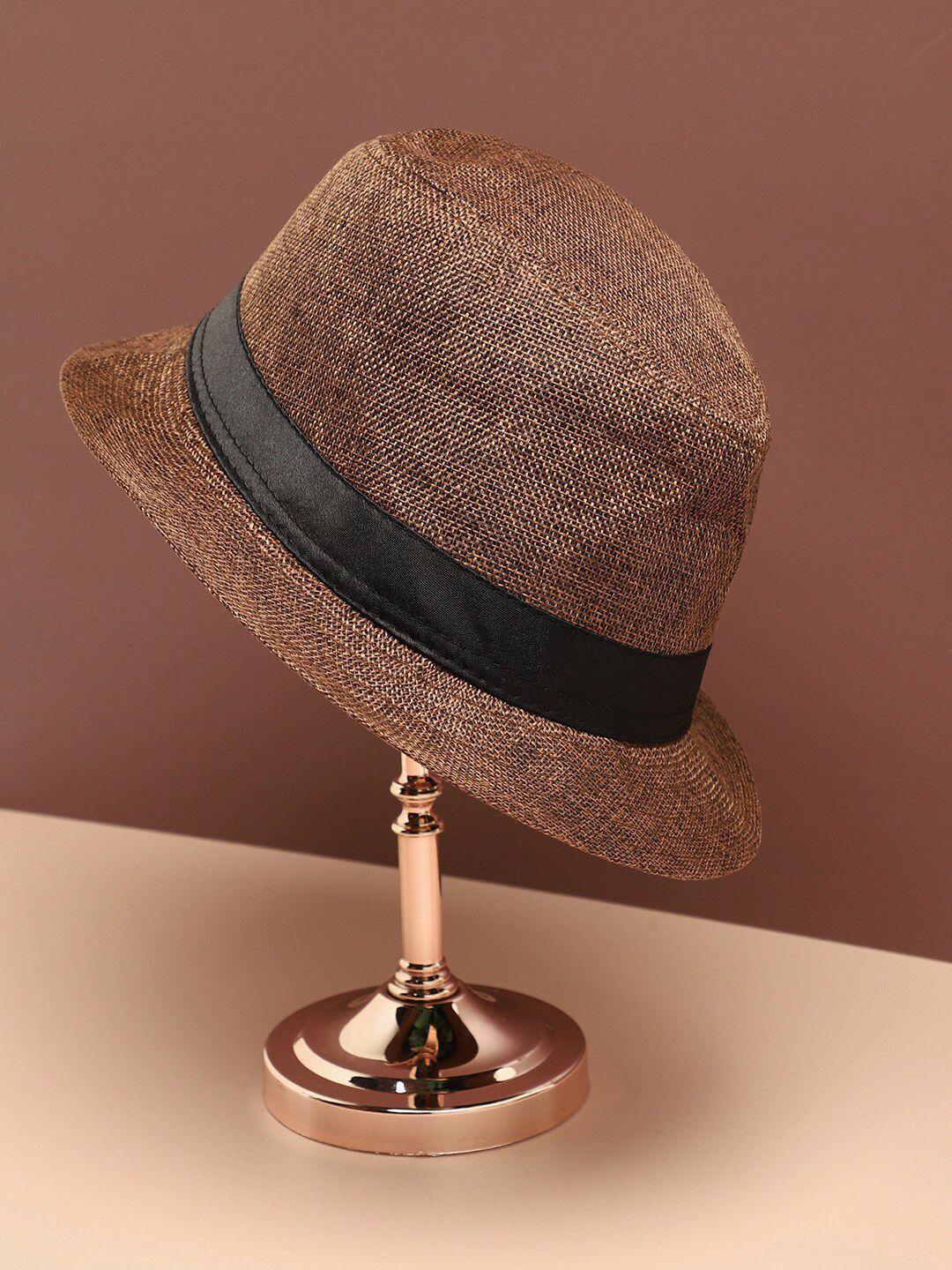 haute sauce by  campus sutra brown textured fedora hat