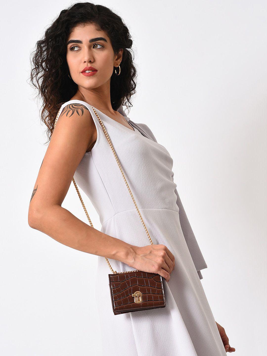 haute sauce by  campus sutra brown textured pu structured sling bag