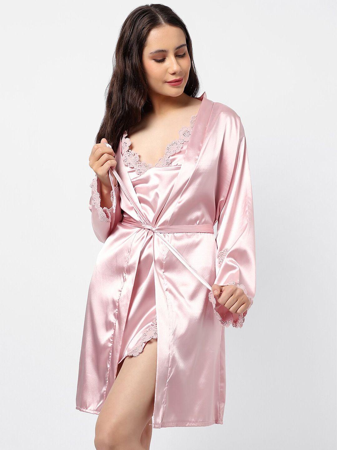haute sauce by  campus sutra pink sleeveless satin night suits