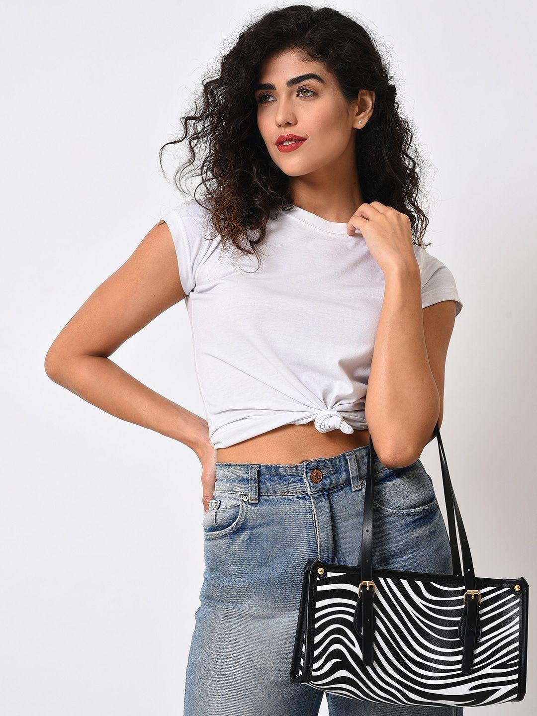 haute sauce by  campus sutra white printed pu structured shoulder bag