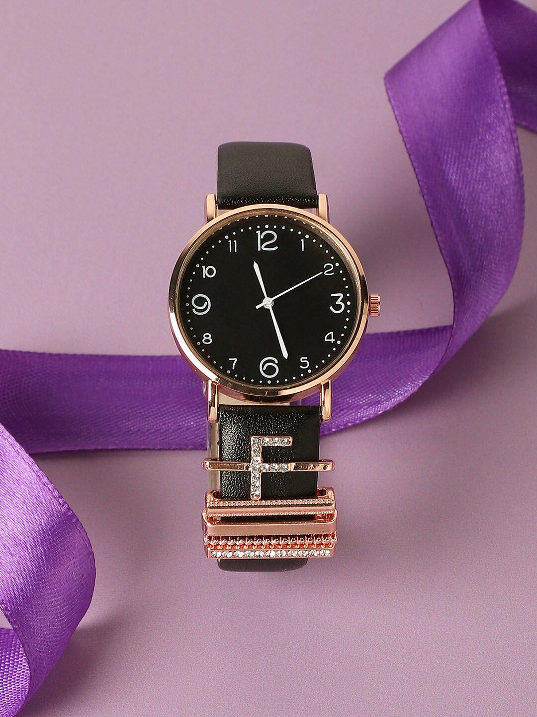 haute sauce by  campus sutra women analog watch with f initial watch charm