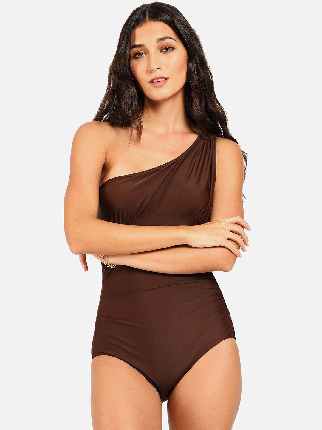 haute sauce by  campus sutra women brown solid swimsuit