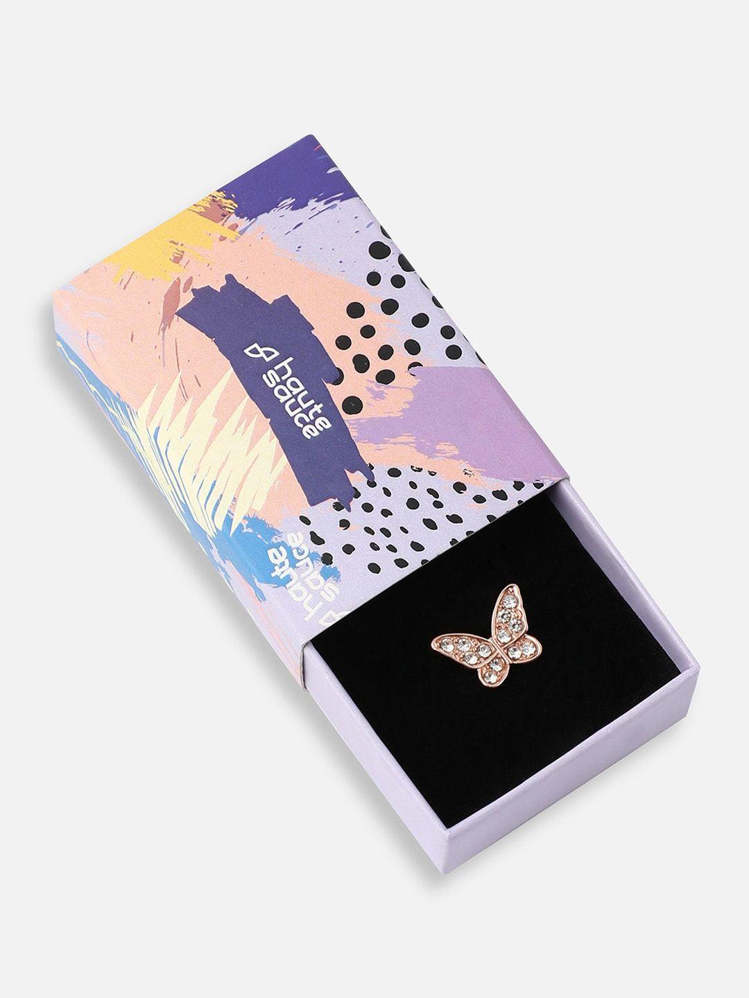 haute sauce by  campus sutra women gold-plated stone-studded butterfly watch charm