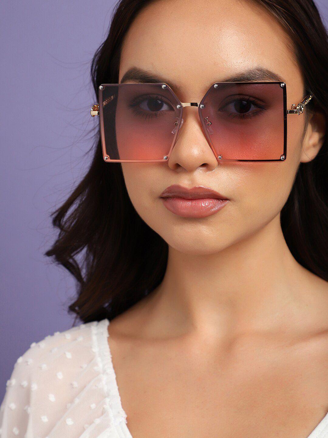 haute sauce by  campus sutra women mirrored lens rectangle sunglasses with polarised lens