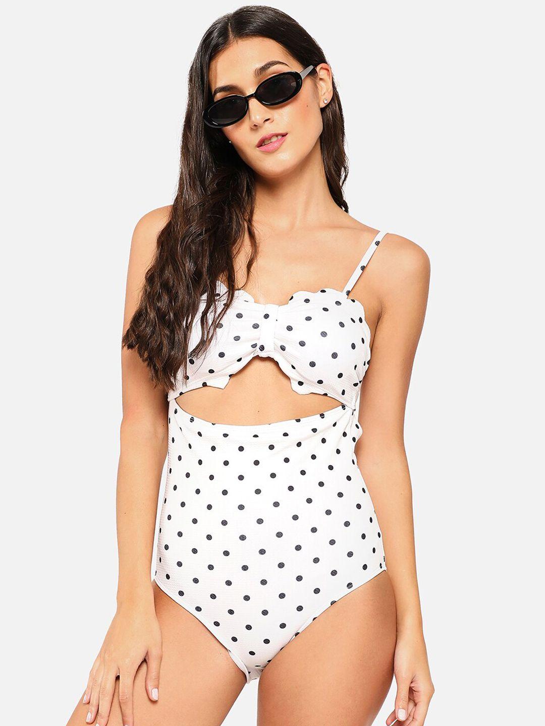 haute sauce by  campus sutra women polka dot printed one-piece swimsuit