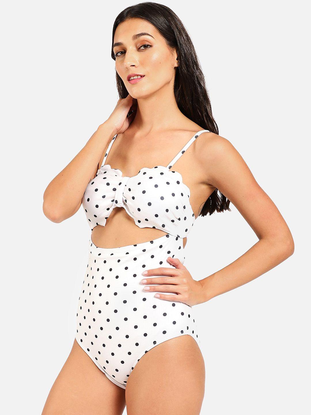 haute sauce by  campus sutra women white & black  printed one-piece swimsuit