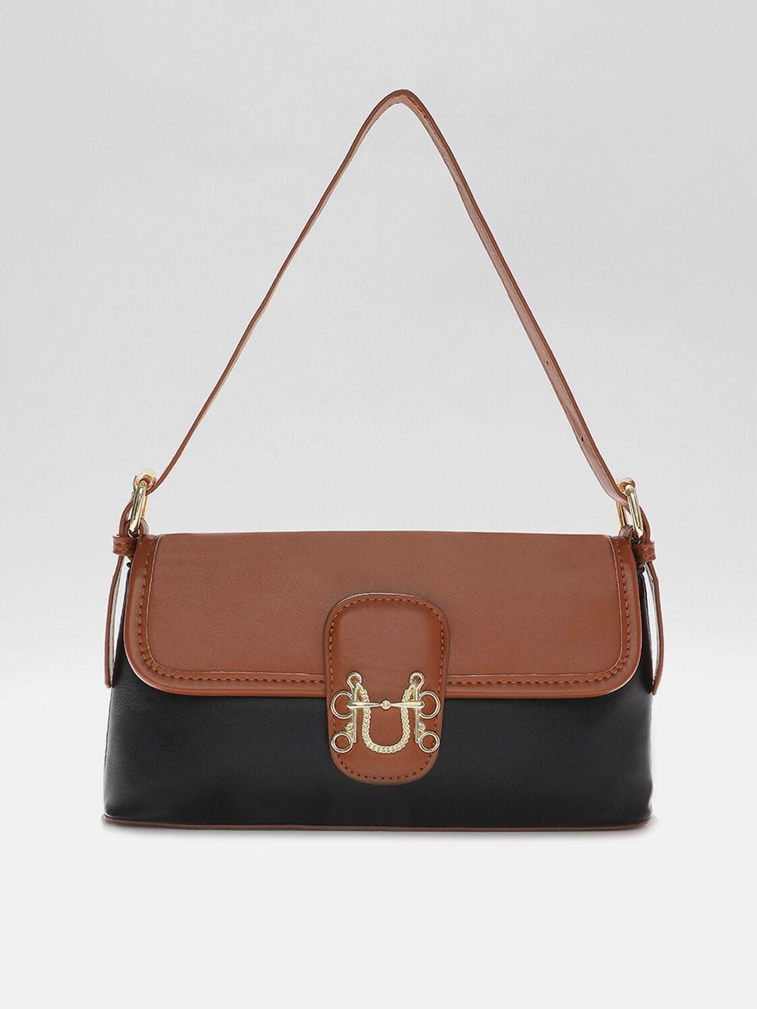 haute sauce by campus sutra  colourblocked pu structured shoulder bag with bow detail