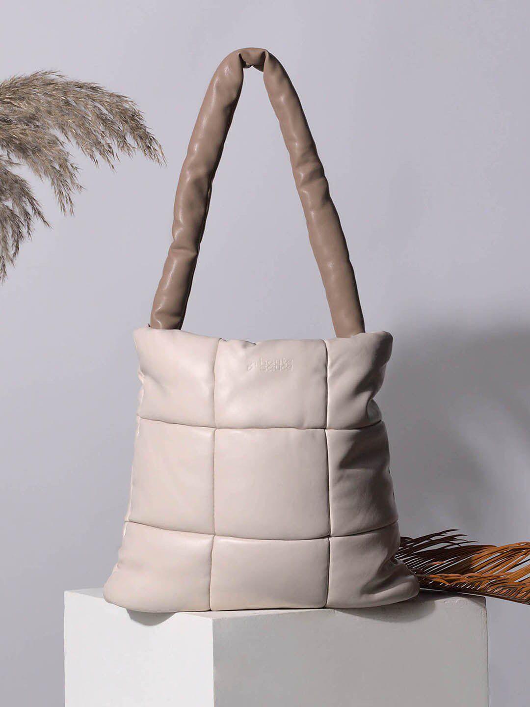 haute sauce by campus sutra beige pu oversized shopper tote bag