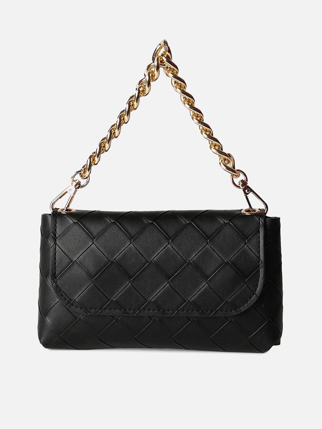 haute sauce by campus sutra black pu structured shoulder bag with quilted