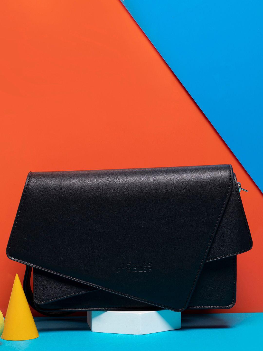 haute sauce by campus sutra black solid envelope clutch