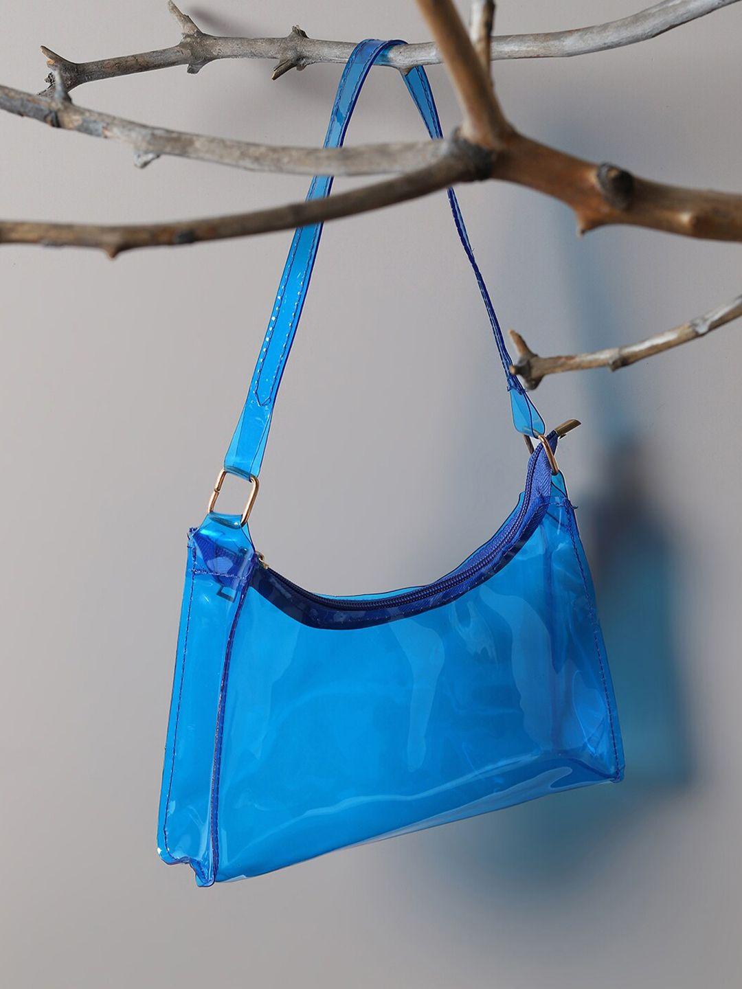 haute sauce by campus sutra blue transparent pu structured shoulder bag