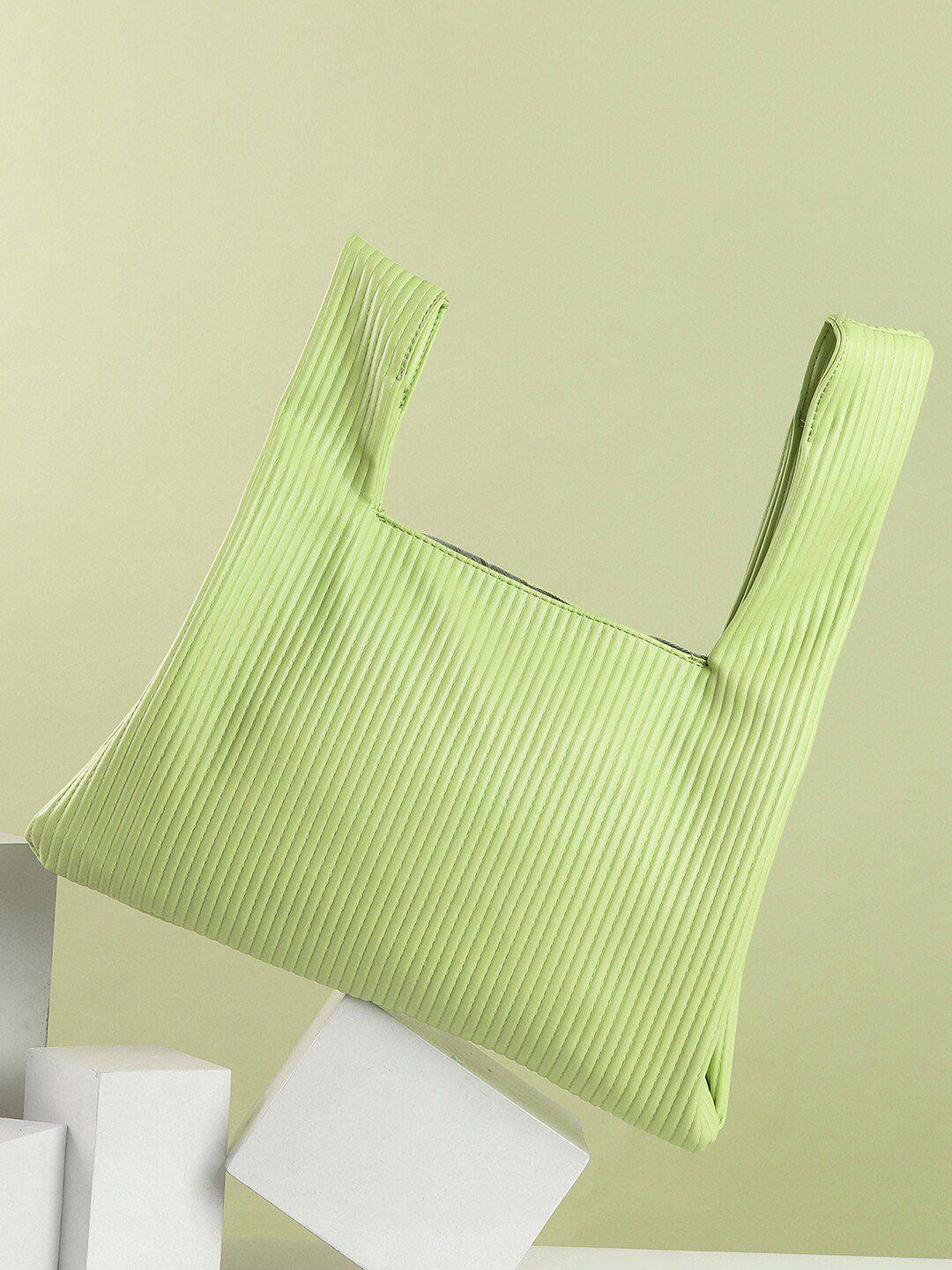 haute sauce by campus sutra green pu oversized shopper satchel with cut work