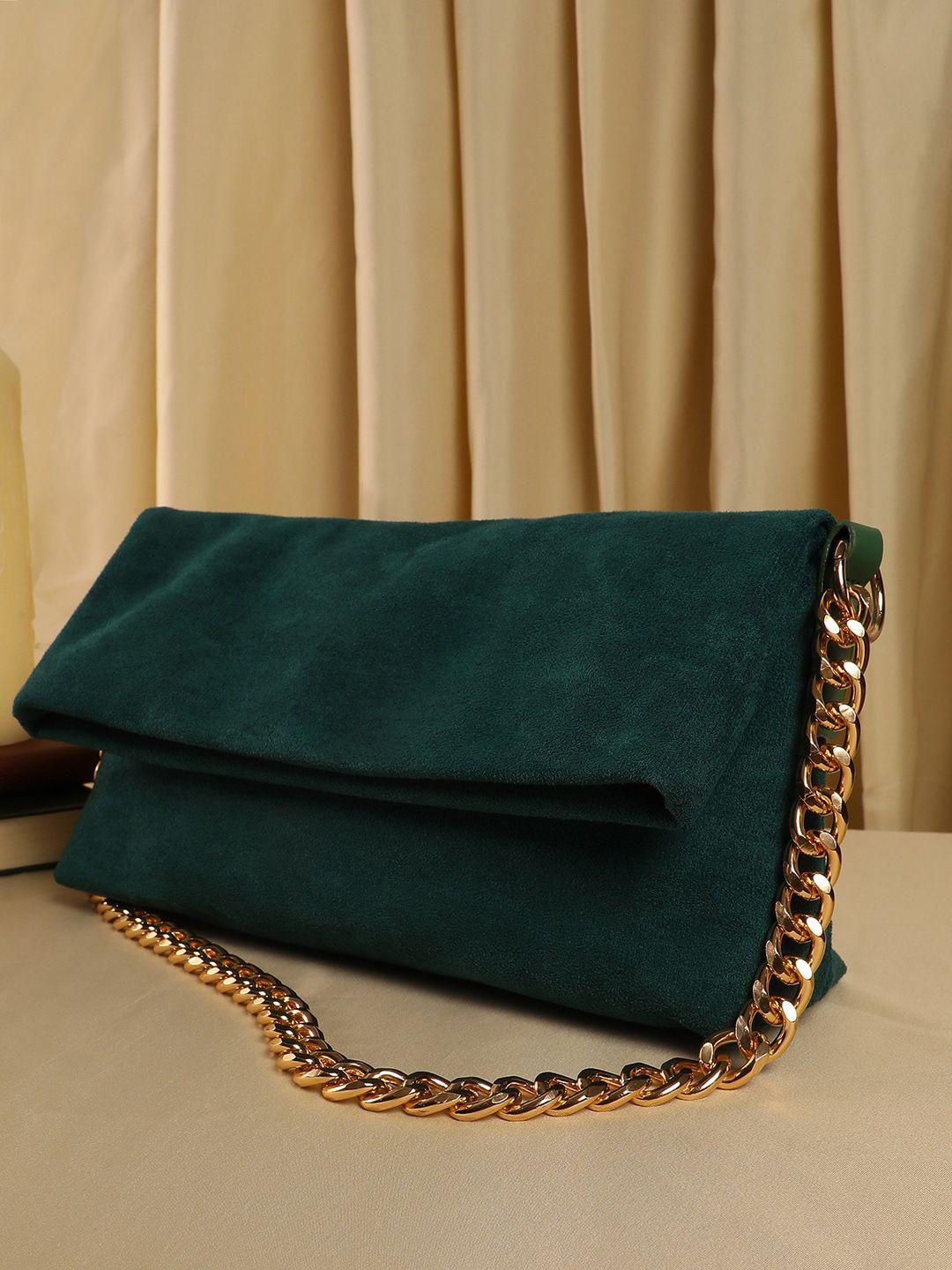 haute sauce by campus sutra green pu oversized structured handheld bag