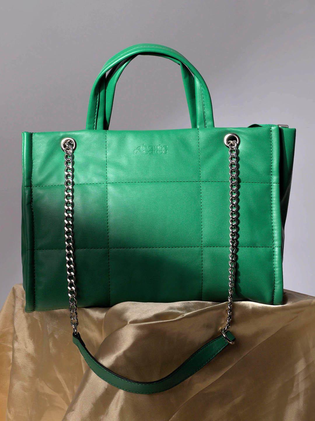 haute sauce by campus sutra green structured satchel with quilted