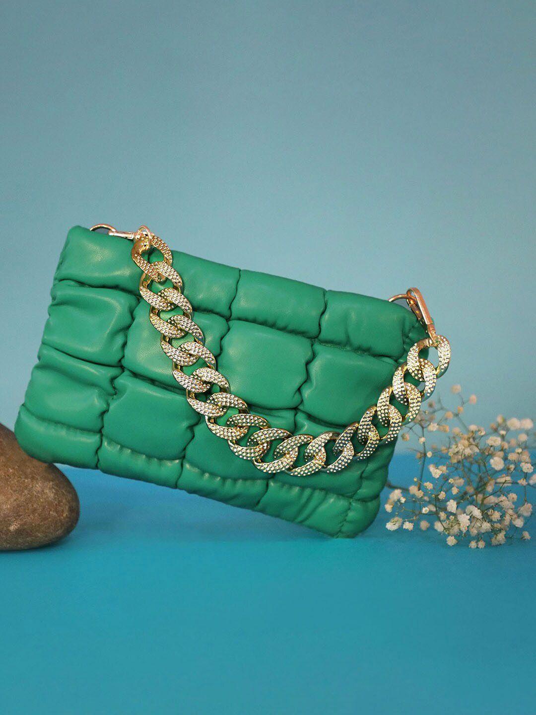 haute sauce by campus sutra green textured pu structured sling bag with quilted