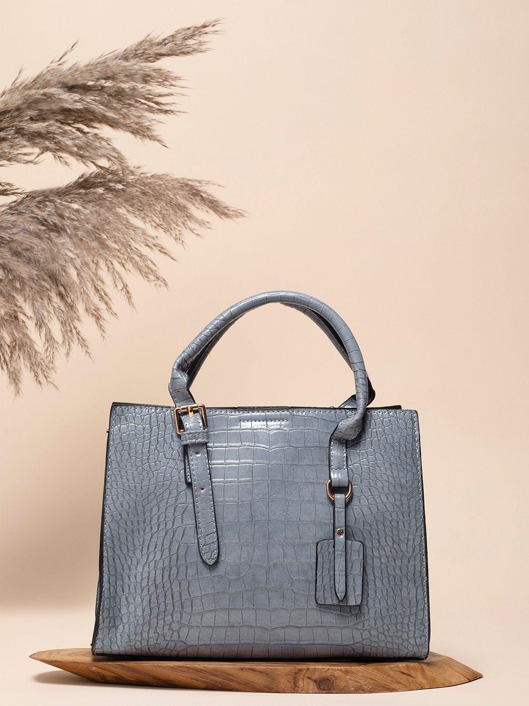 haute sauce by campus sutra grey textured structured handheld bag