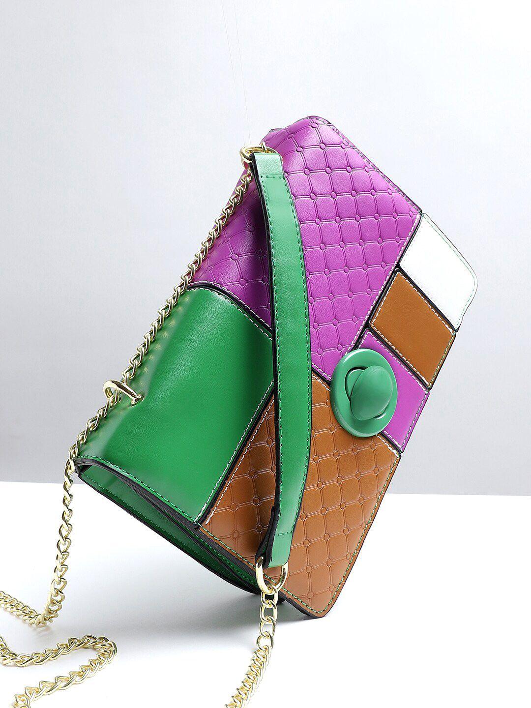 haute sauce by campus sutra multicoloured colourblocked structured satchel