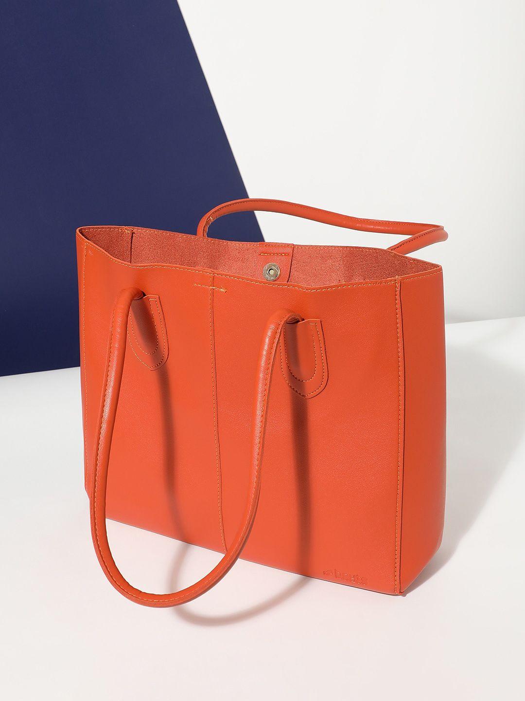 haute sauce by campus sutra orange colourblocked structured hobo bag with cut work