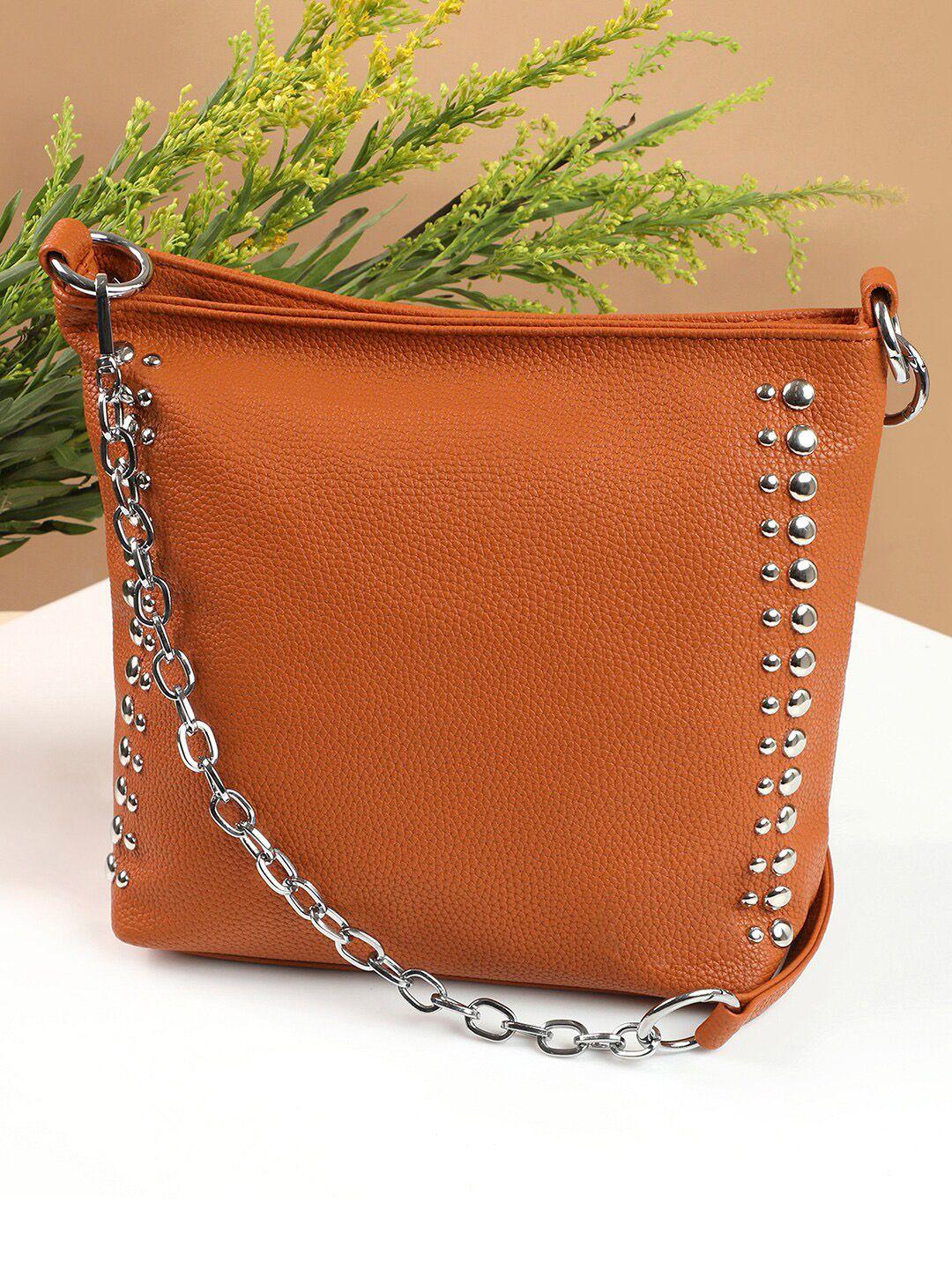 haute sauce by campus sutra orange embellished pu swagger sling bag