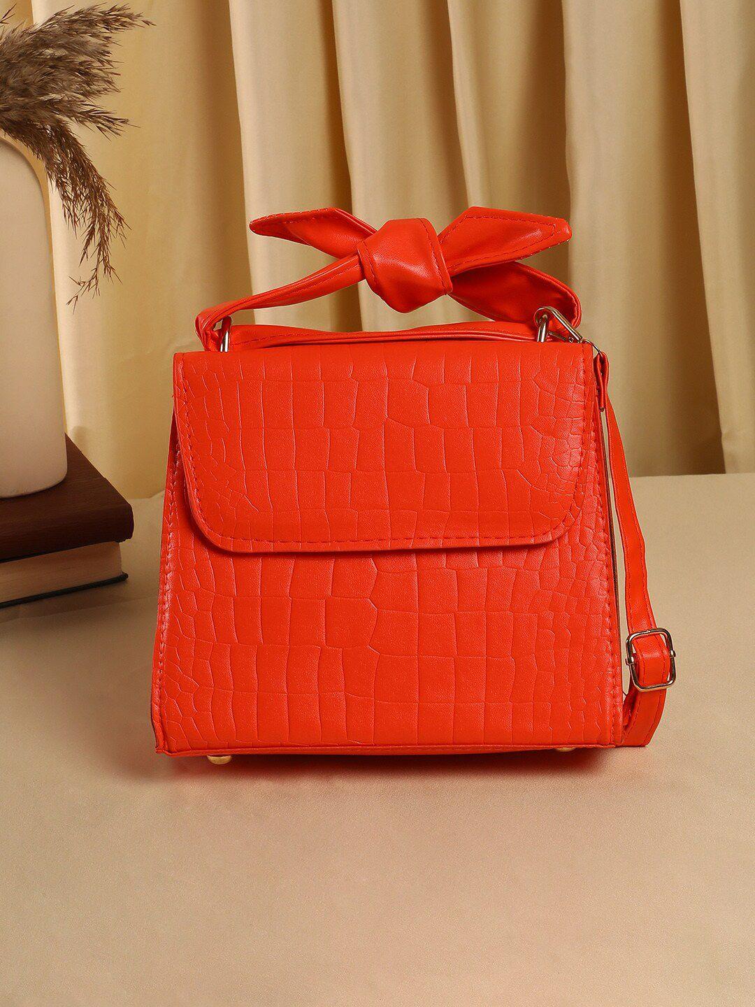 haute sauce by campus sutra orange pu oversized structured handheld bag with bow detail