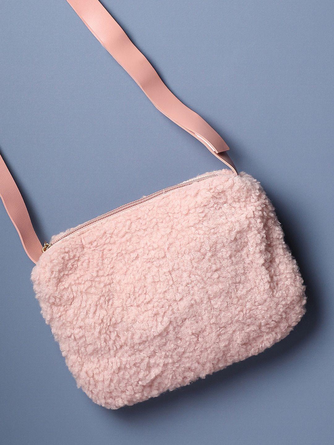 haute sauce by campus sutra pink textured pu structured sling bag