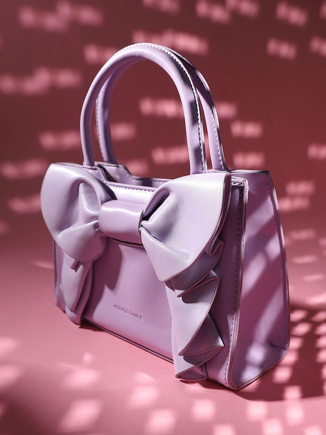 haute sauce by campus sutra purple colourblocked structured hobo bag with bow detail