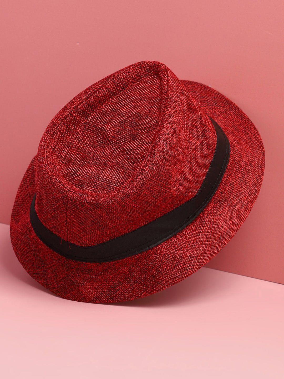 haute sauce by campus sutra red & black textured fedora hat