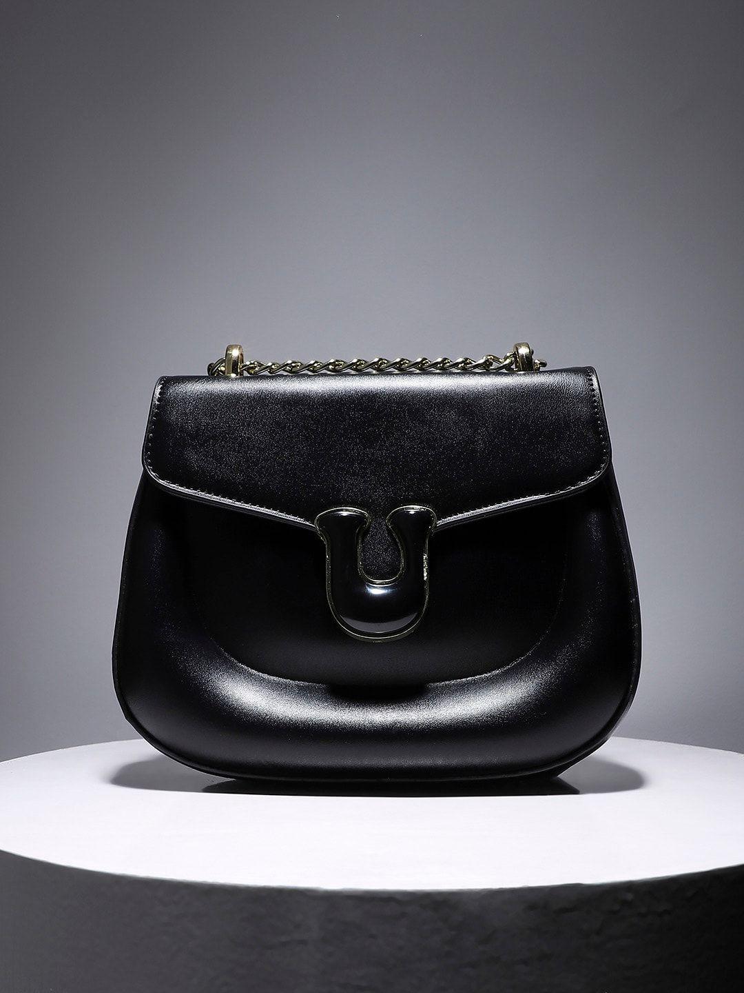 haute sauce by campus sutra structured sling bag with buckle detail