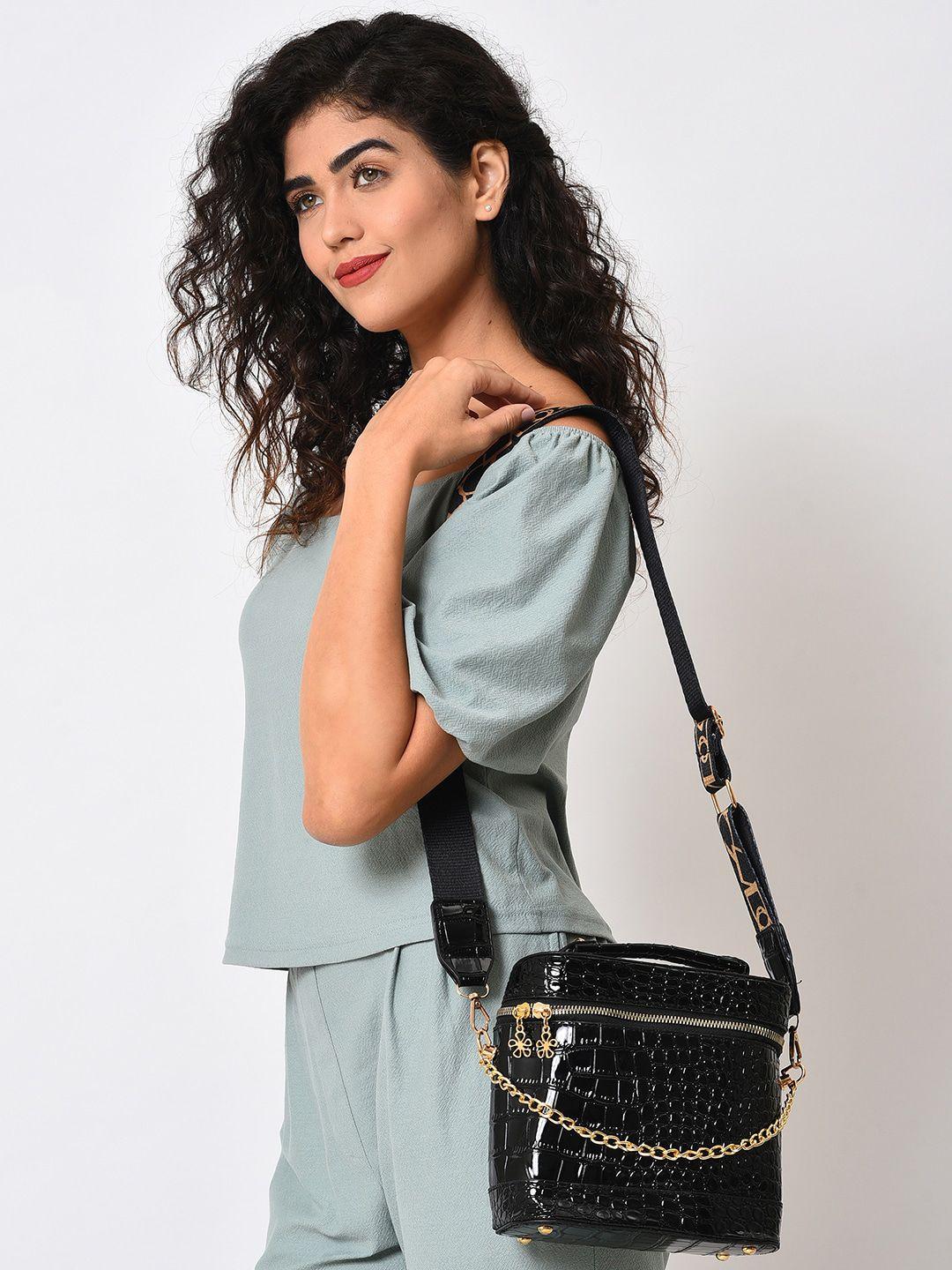 haute sauce by campus sutra textured pu structured shoulder bag